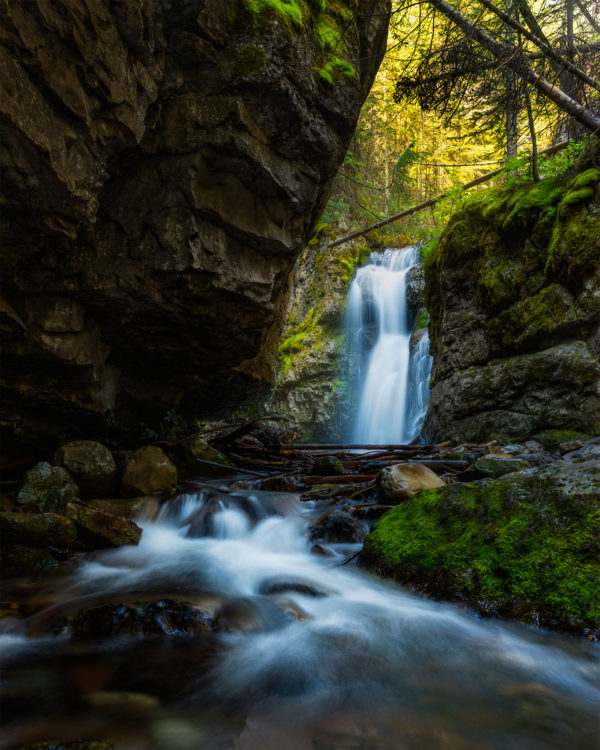 A landscape photograph of Troll Falls in Kananaskis Alberta.