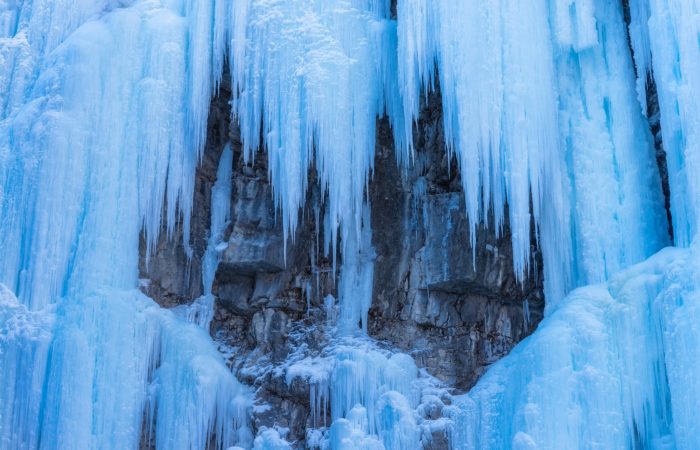 An abstract photograph taken in Johnston Canyon in Banff of ice in the winter