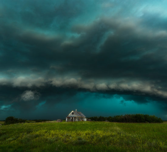 Saskatchewan Storm over an abandoned house. A supercell thunderstorm on July 12, 2020 near Melville, Saskatchewan