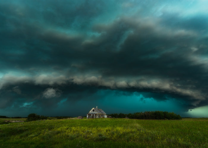 Saskatchewan Storm over an abandoned house. A supercell thunderstorm on July 12, 2020 near Melville, Saskatchewan