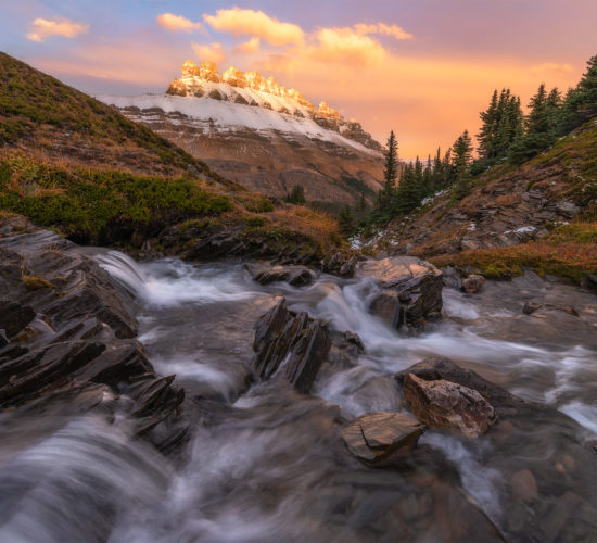 A landscape photograph of Dolomite Peak in the Canadian Rockies