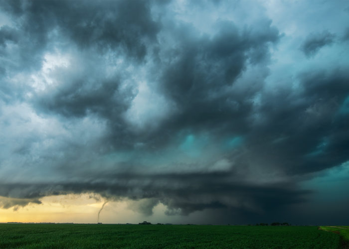 A supercell thunderstorm with a tornado in Saskatchewan, Canada
