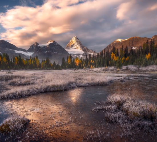 A landscape photograph of the iconic Mt Assiniboine in Mt Assiniboine Provincial Park