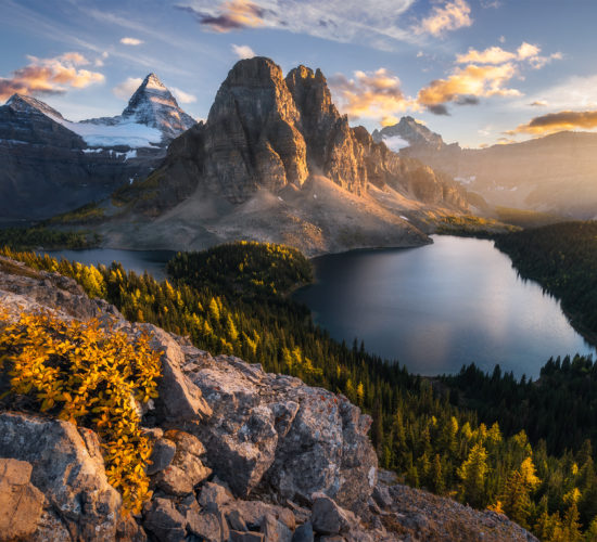 A landscape photograph of Mt Assiniboine Provincial Park from the Niblet