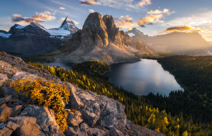 A landscape photograph of Mt Assiniboine Provincial Park from the Niblet