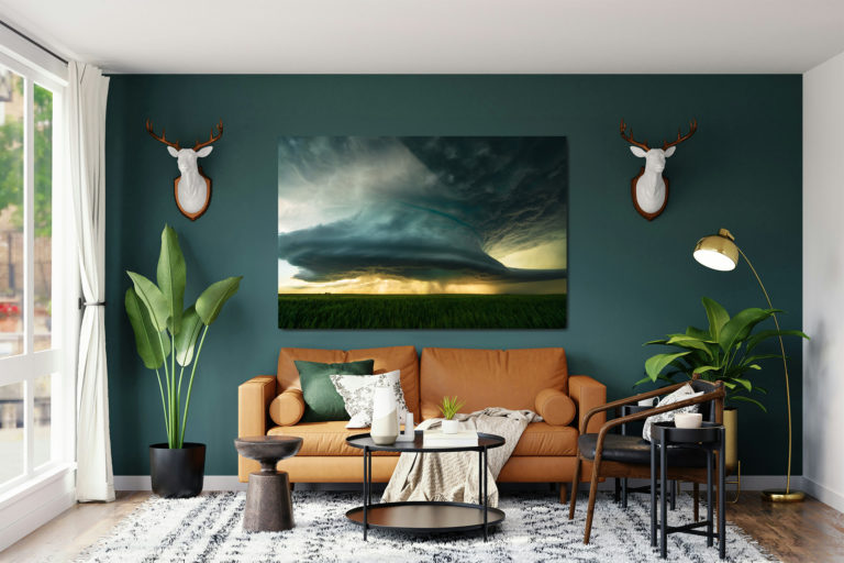interior design featuring a fine art photography print of a storm