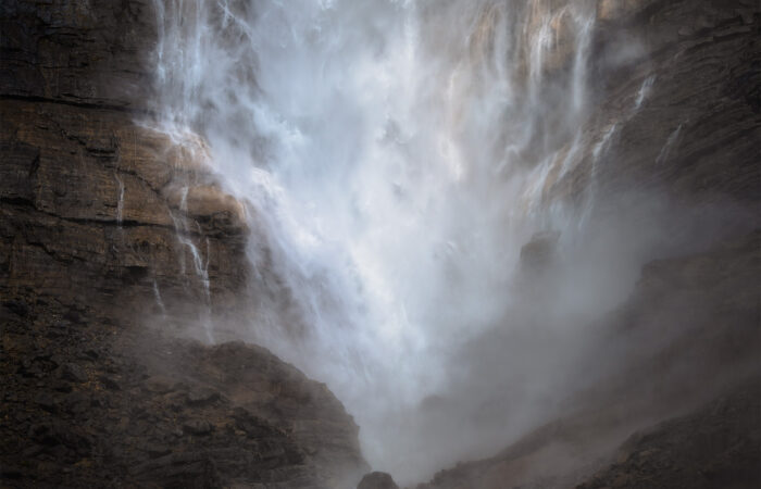 An intimate landscape image of the power of Takakkaw Falls in Yoho National Park