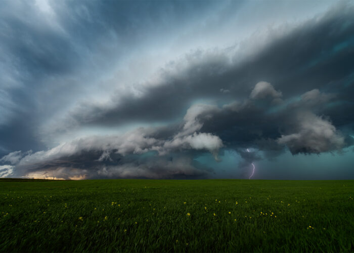 Storm Photography of a supercell thunderstorm with lightning as part of a storm chasing tour