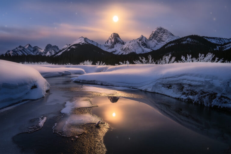 Moonrise near Engadine Lodge during the winter in Kananaskis Country