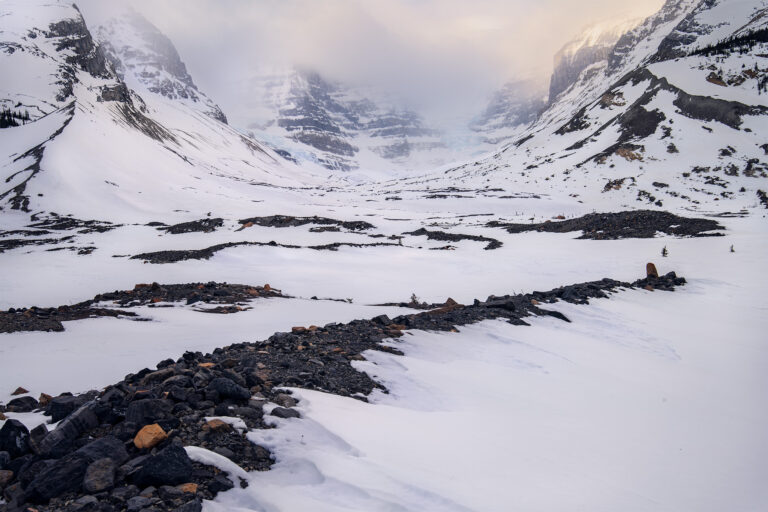 A minimalist scene from the Athabasca Glacier in the Canadian Rockies