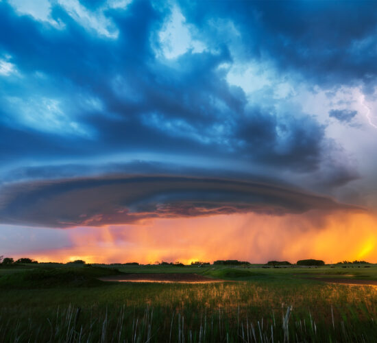 A storm brings a vibrant sunset to the Saskatchewan landscape